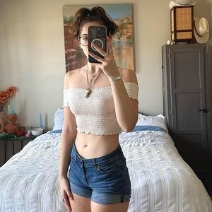 Off white off the shoulder crop top